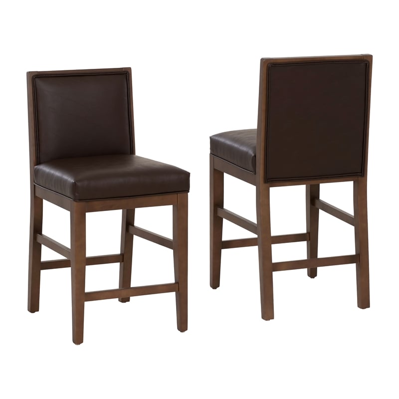 Linon Reagan Set of 2 Faux Leather Upholstered Counter Stools in Rich Brown