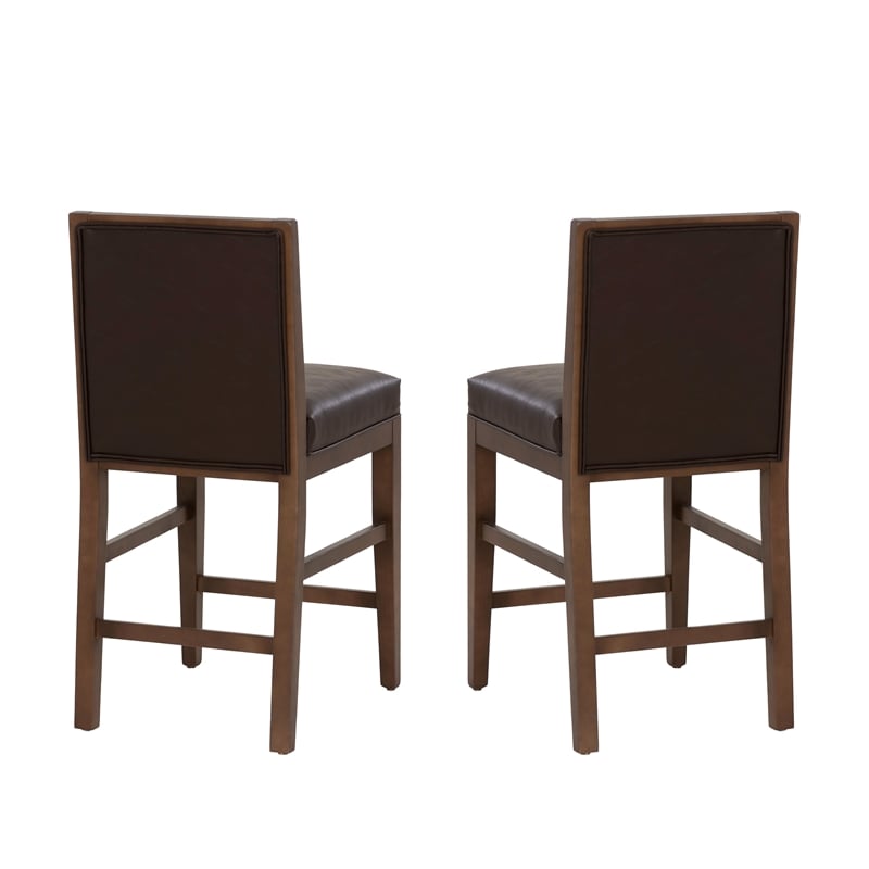 Linon Reagan Set of 2 Faux Leather Upholstered Counter Stools in Rich Brown