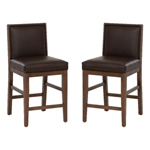Linon Reagan Set of 2 Faux Leather Upholstered Counter Stools in Rich Brown