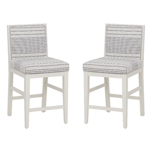 Linon Reagan Set of 2 Gray Striped Upholstered Counter Stools in White Wood
