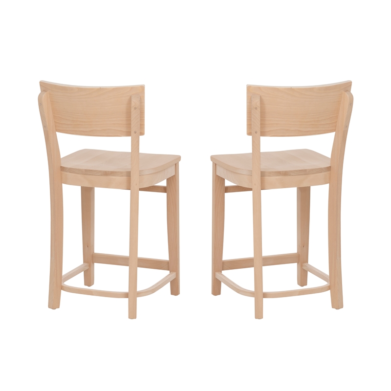 Linon Brina Set of 2 High Back Counter Stools in Unfinished Natural Beechwood