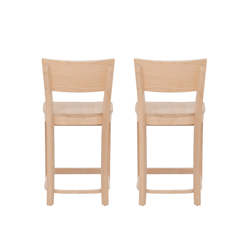 Linon Brina Set of 2 High Back Counter Stools in Unfinished Natural Beechwood