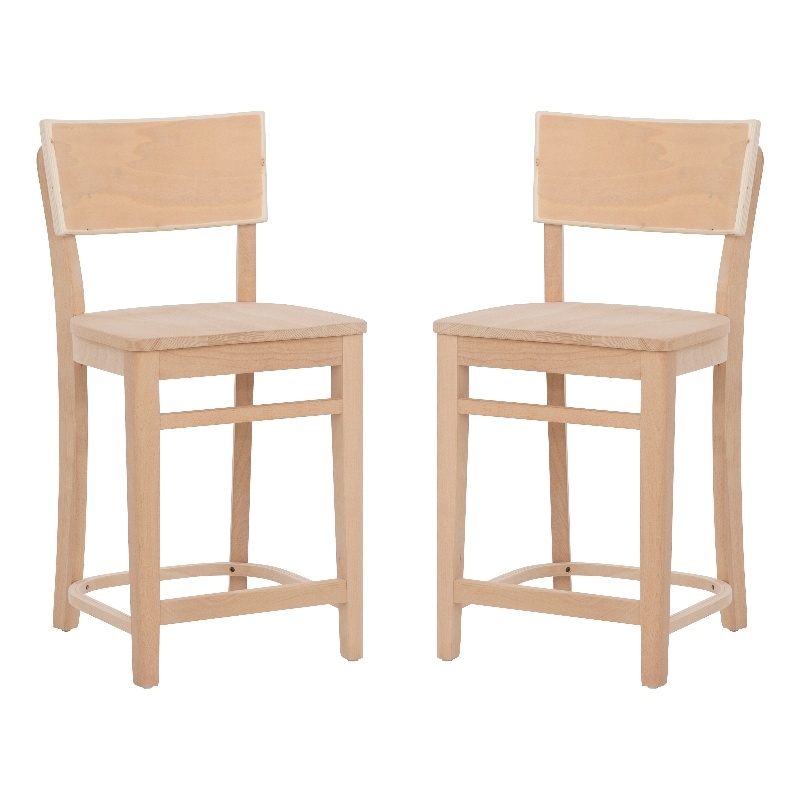 Linon Brina Set of 2 High Back Counter Stools in Unfinished Natural Beechwood