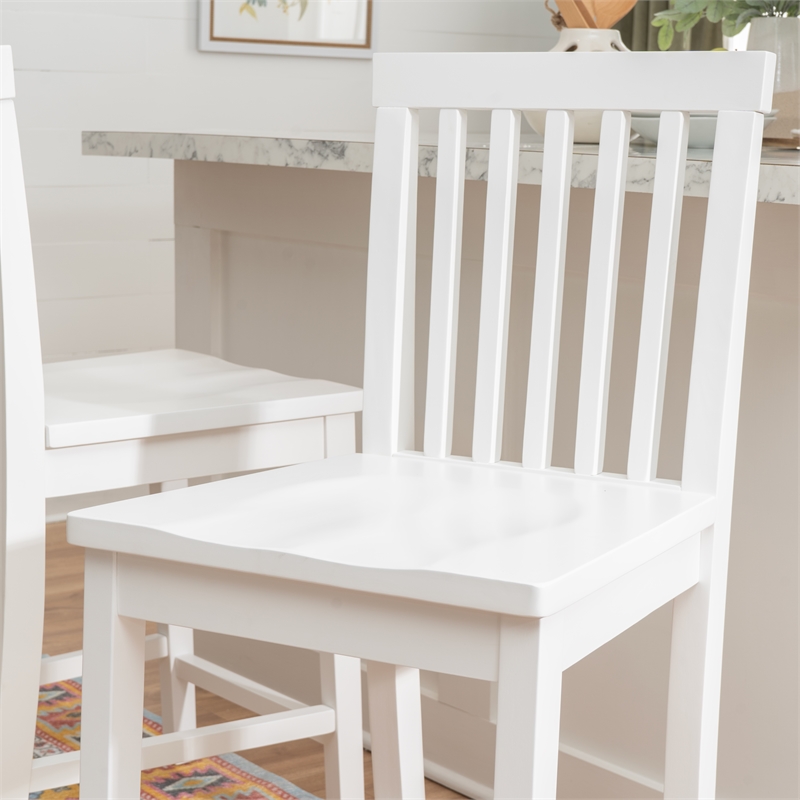 Linon Percy Set of 2 Slat Back Counter Stools in White Glossy Finished Wood