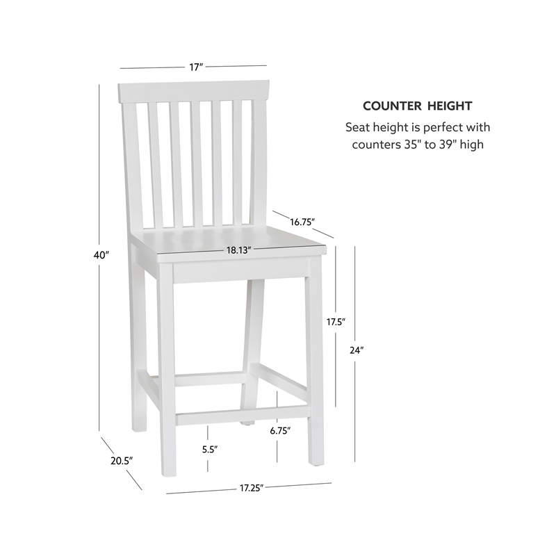 Linon Percy Set of 2 Slat Back Counter Stools in White Glossy Finished Wood