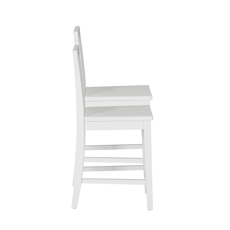 Linon Percy Set of 2 Slat Back Counter Stools in White Glossy Finished Wood