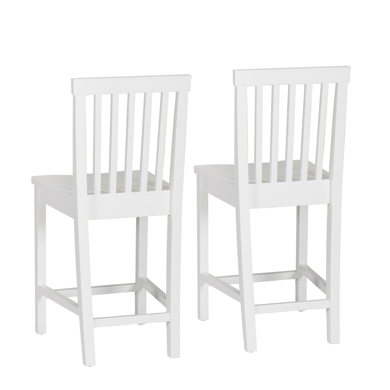 Linon Percy Set of 2 Slat Back Counter Stools in White Glossy Finished Wood