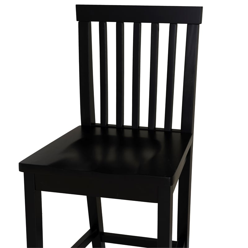 Linon Percy Set of 2 High Slat Back Counter Stools in Black Glossy Rubberwood