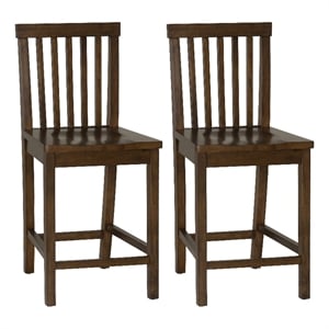Linon Percy Set of 2 High Slat Back Counter Stools in Glossy Walnut Brown Wood
