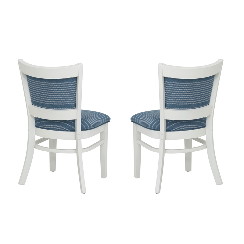 Linon Louise Set of 2 Upholstered Dining Side Chairs in White and Blue Stripes