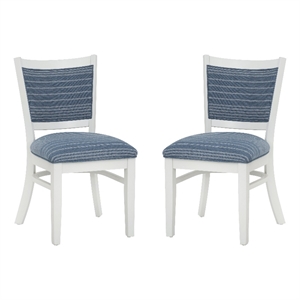Linon Louise Set of 2 Upholstered Dining Side Chairs in White and Blue Stripes