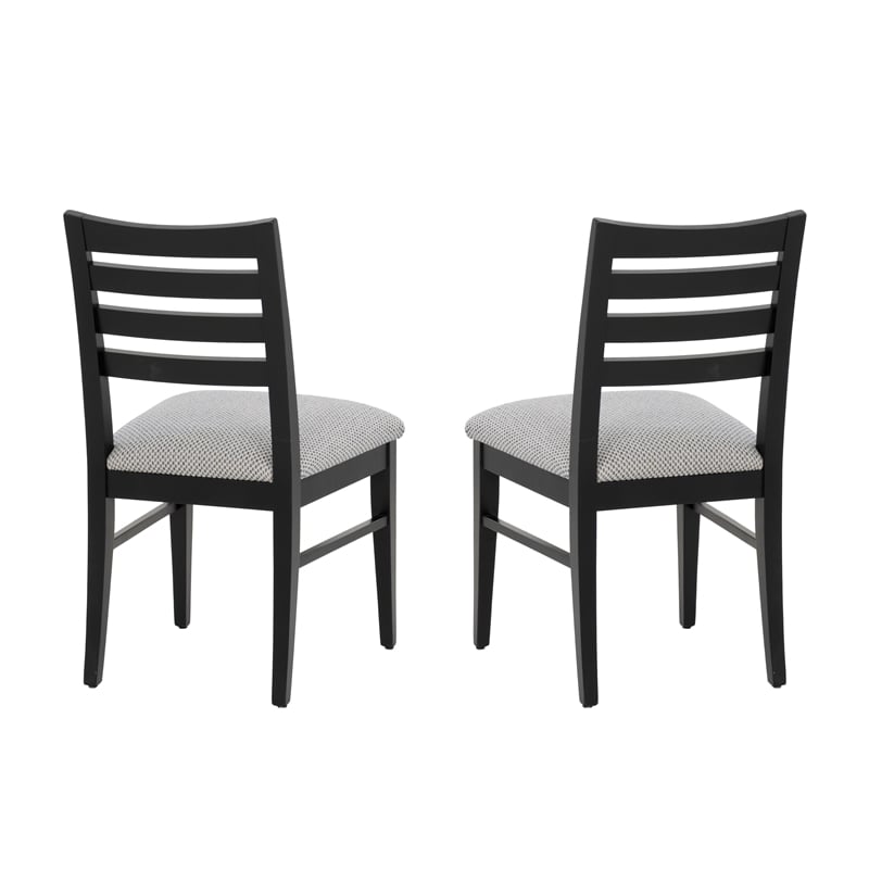 Linon Elder Set of 2 Slat Back Beige Upholstered Dining Chairs in Black Wood