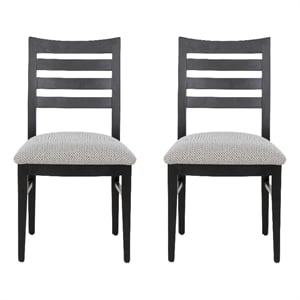 Linon Elder Set of 2 Slat Back Beige Upholstered Dining Chairs in Black Wood