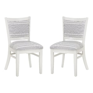 Linon Louise Set of 2 Upholstered Striped Dining Chairs in White Wood Frame