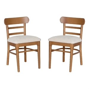 Linon Trina Set of 2 Ladder Back Upholstered Dining Chairs in Brown Stained Wood