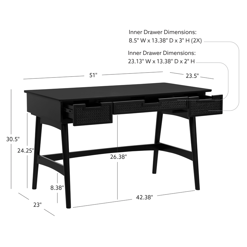 Linon Ryker Rattan Desk in Black