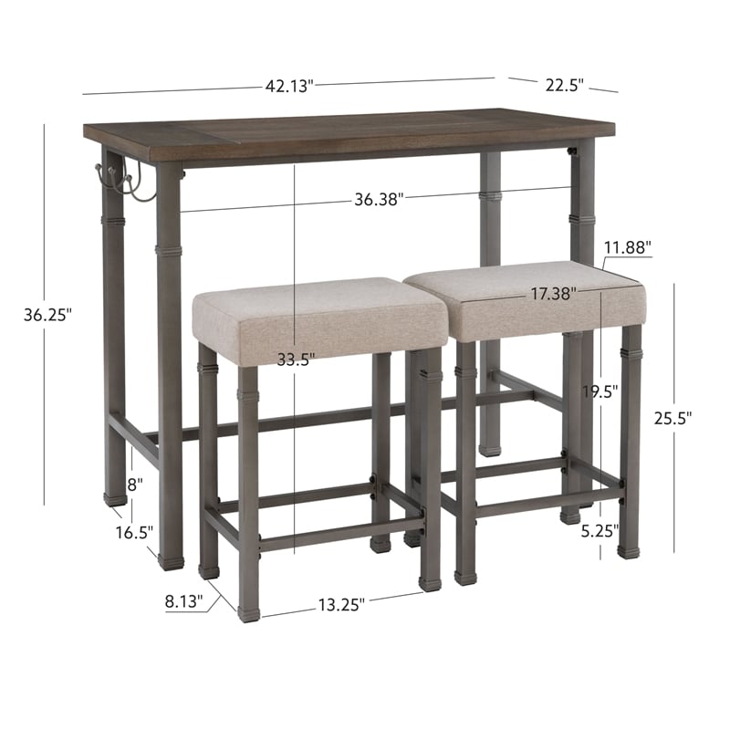 Linon Austin 3 Piece Dining Pub Set in Pewter