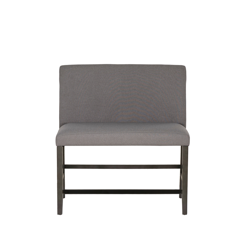 Spiva Gray Upholstered Counter Bench with Dark Grey Wooden Legs