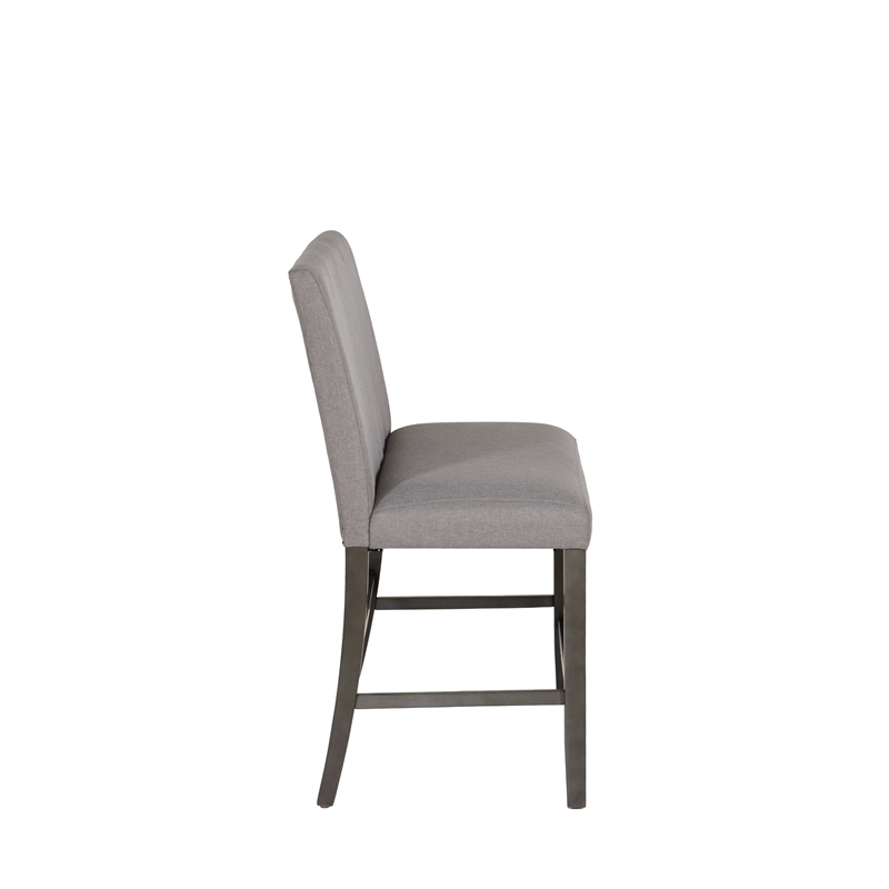 Spiva Gray Upholstered Counter Bench with Dark Grey Wooden Legs
