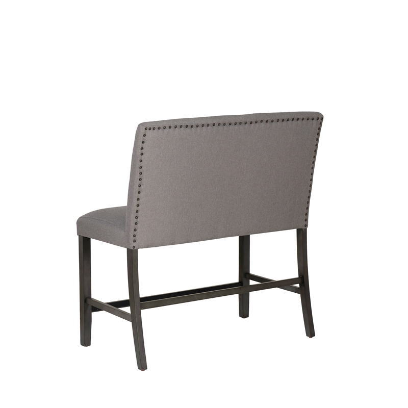 Spiva Gray Upholstered Counter Bench with Dark Grey Wooden Legs