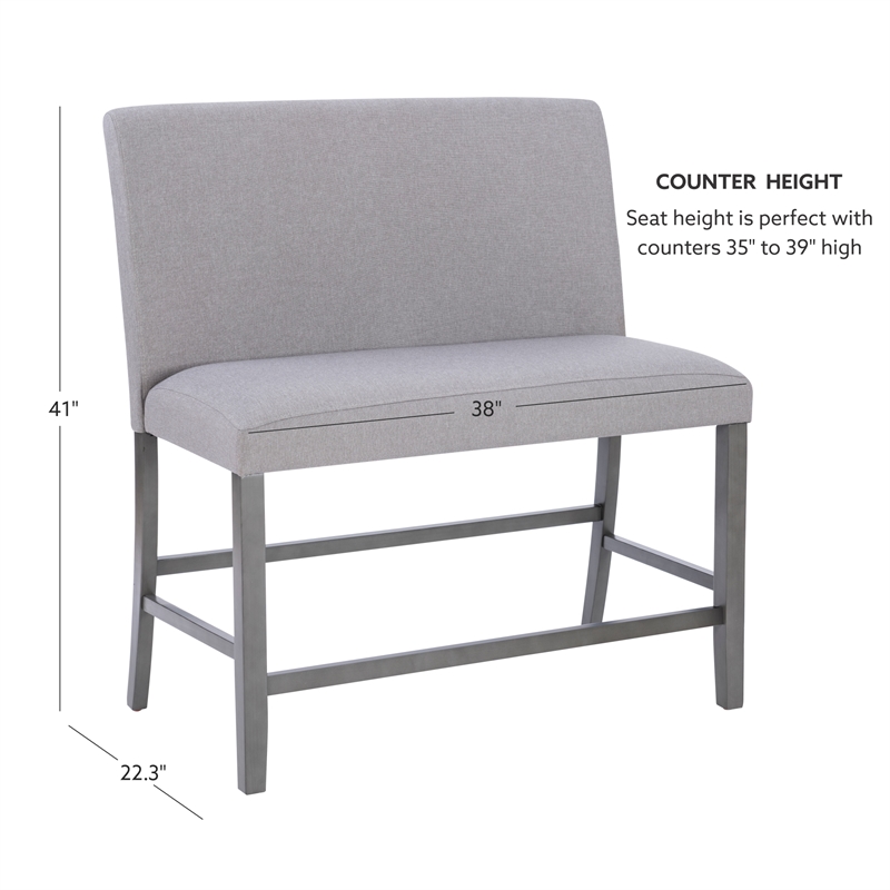 Spiva Gray Upholstered Counter Bench with Dark Grey Wooden Legs