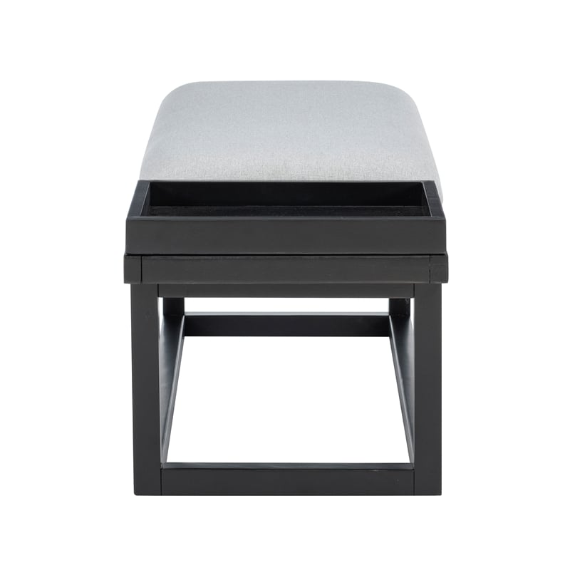 Georgia Gray Upholstered Bench with Removable Tray in Black Wood