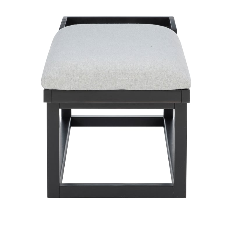 Georgia Gray Upholstered Bench with Removable Tray in Black Wood