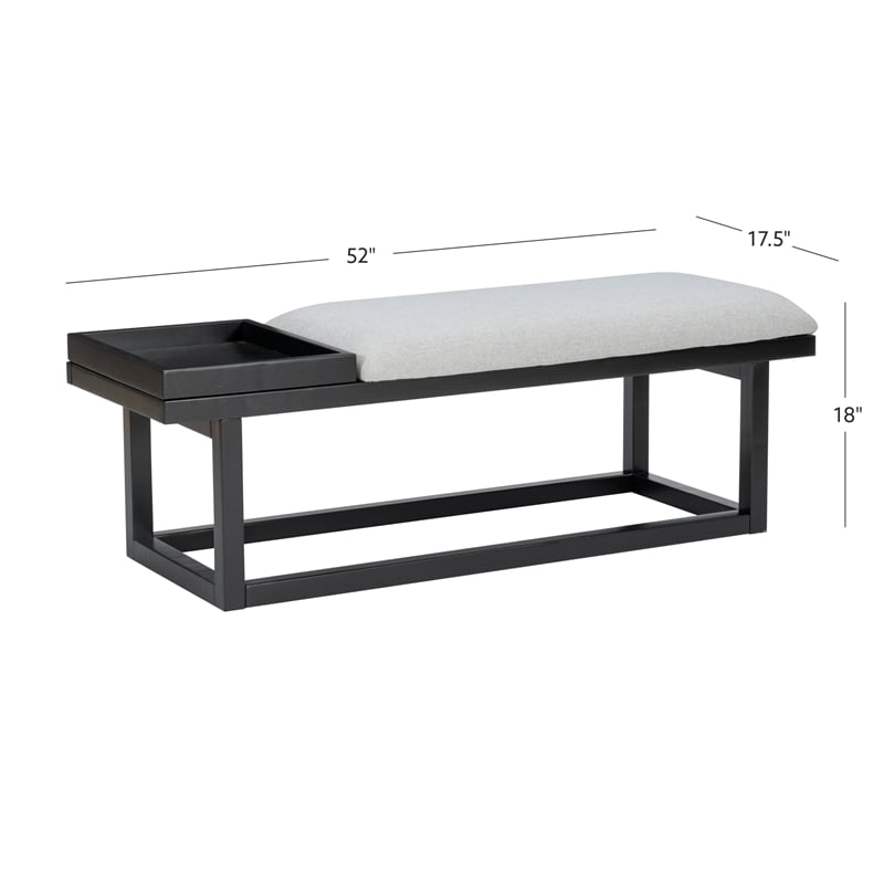 Georgia Gray Upholstered Bench with Removable Tray in Black Wood