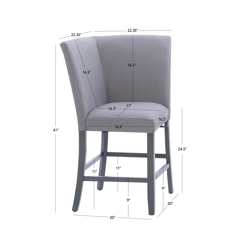 Spiva Gray Upholstered Counter Corner Seat with Dark Gray Wooden Legs