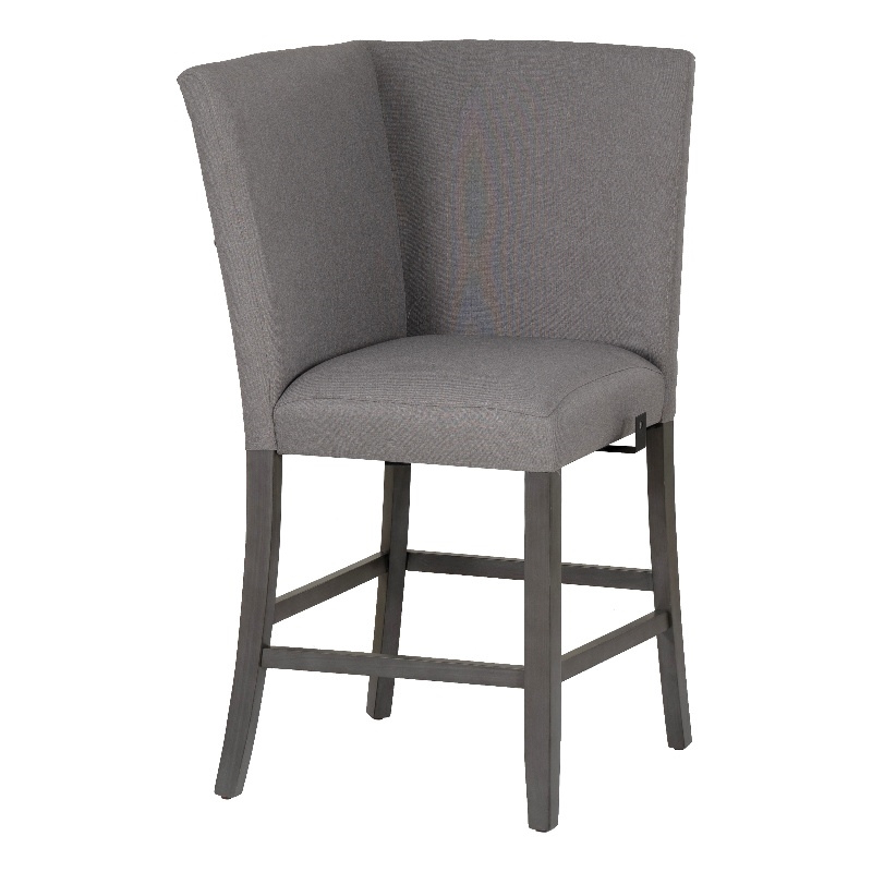 Spiva Gray Upholstered Counter Corner Seat with Dark Gray Wooden Legs