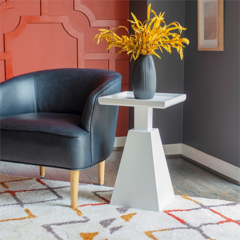Cecilia Square Pedestal Fully Assembled Side Table in White Wood