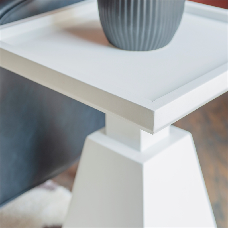 Cecilia Square Pedestal Fully Assembled Side Table in White Wood