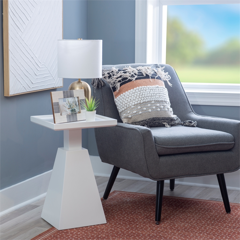 Cecilia Square Pedestal Fully Assembled Side Table in White Wood