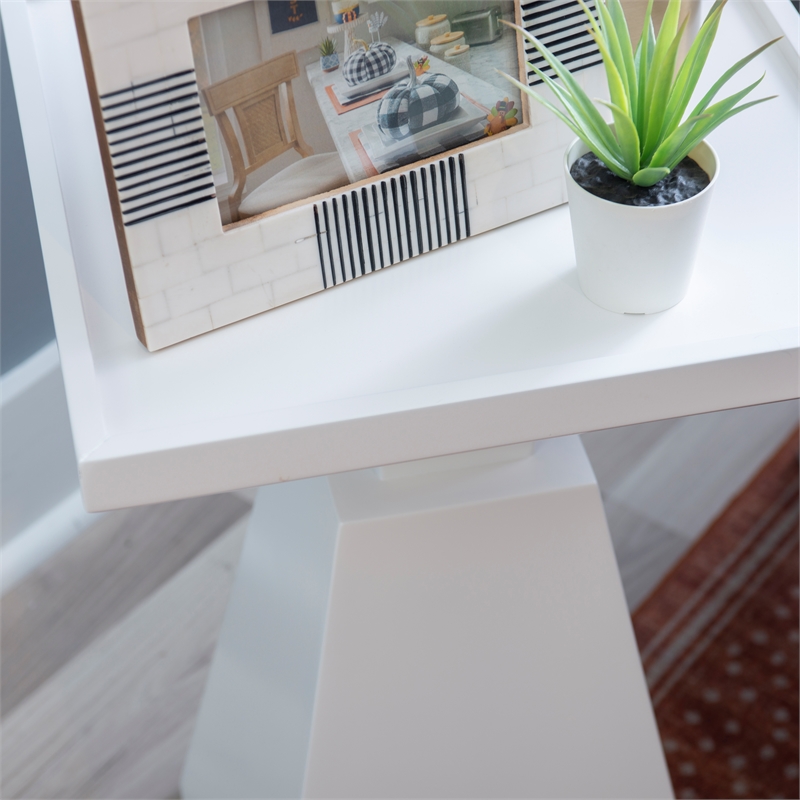 Cecilia Square Pedestal Fully Assembled Side Table in White Wood