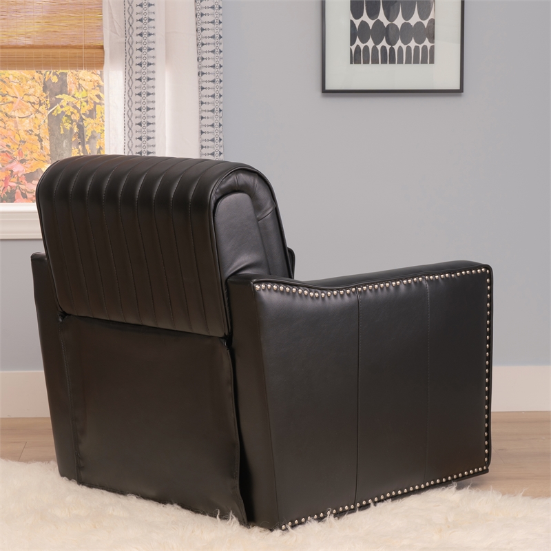 Corin Swivel Accent Chair in Black Faux Leather Tufted Upholstery