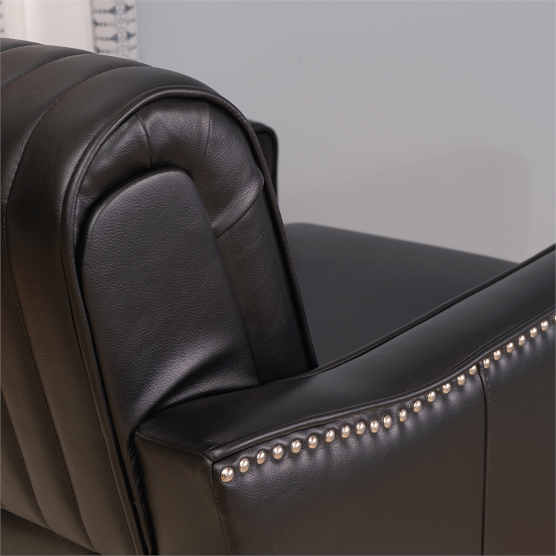Corin Swivel Accent Chair in Black Faux Leather Tufted Upholstery