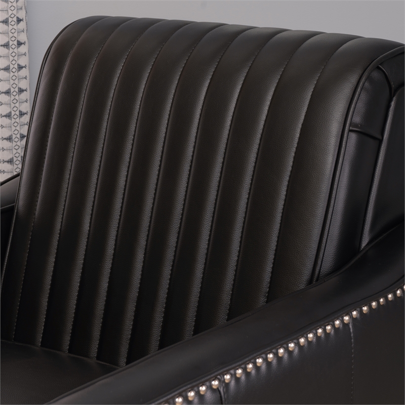 Corin Swivel Accent Chair in Black Faux Leather Tufted Upholstery