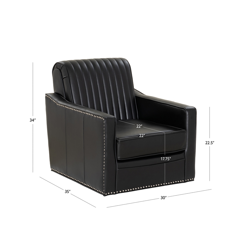 Corin Swivel Accent Chair in Black Faux Leather Tufted Upholstery