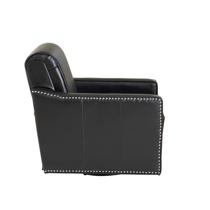 Corin Swivel Accent Chair in Black Faux Leather Tufted Upholstery