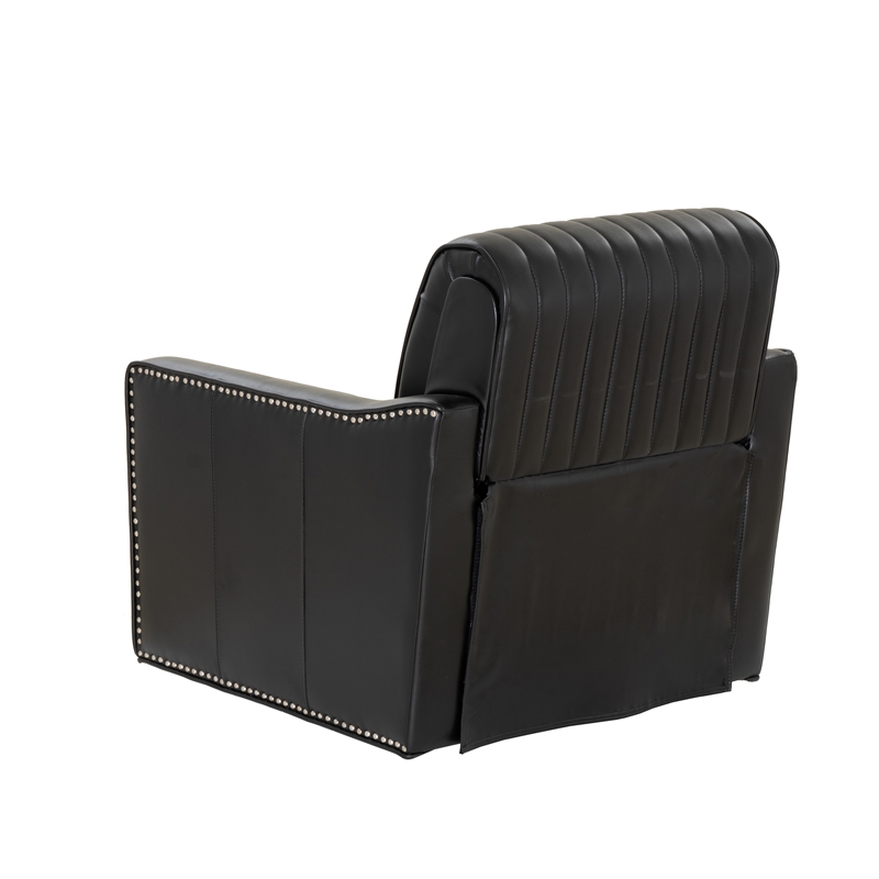 Corin Swivel Accent Chair in Black Faux Leather Tufted Upholstery