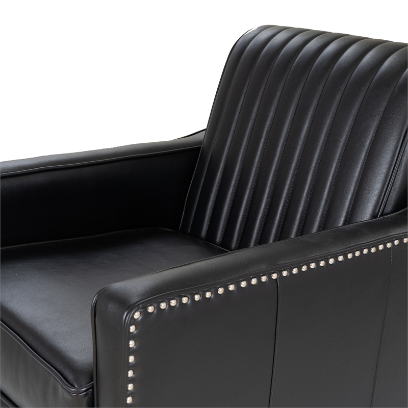 Corin Swivel Accent Chair in Black Faux Leather Tufted Upholstery