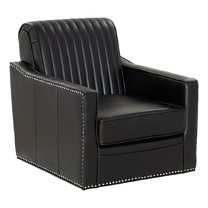Corin Swivel Accent Chair in Black Faux Leather Tufted Upholstery