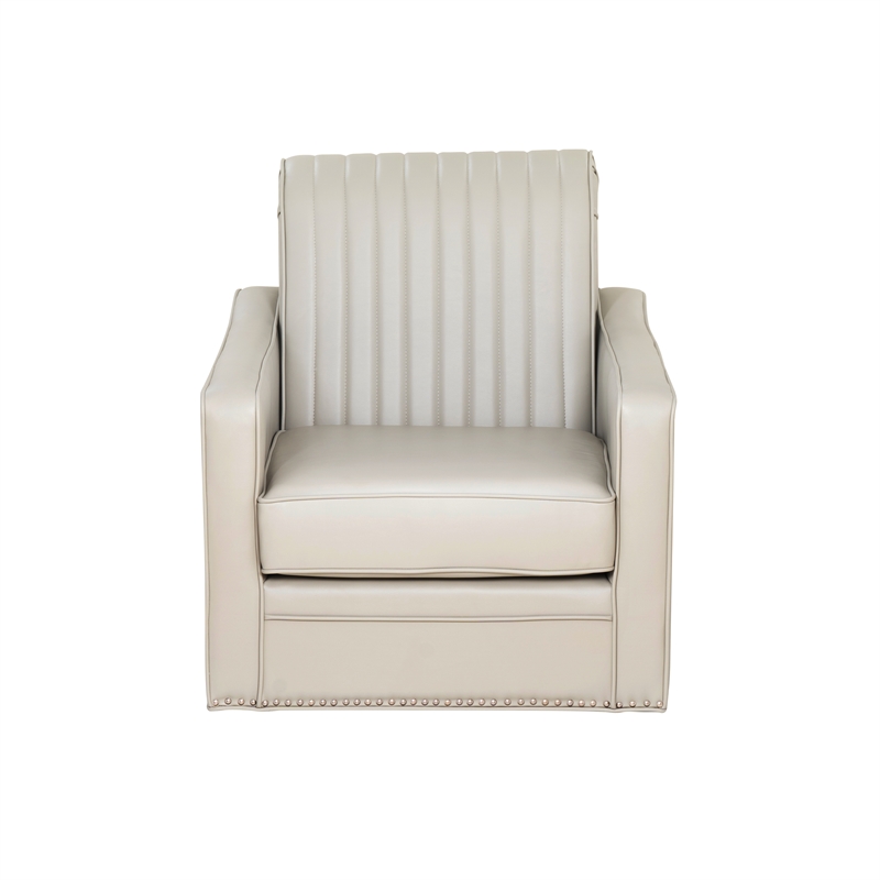 Corin Swivel Accent Chair in Cream Faux Leather Tufted Upholstery