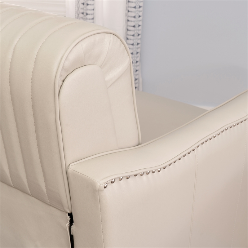 Corin Swivel Accent Chair in Cream Faux Leather Tufted Upholstery