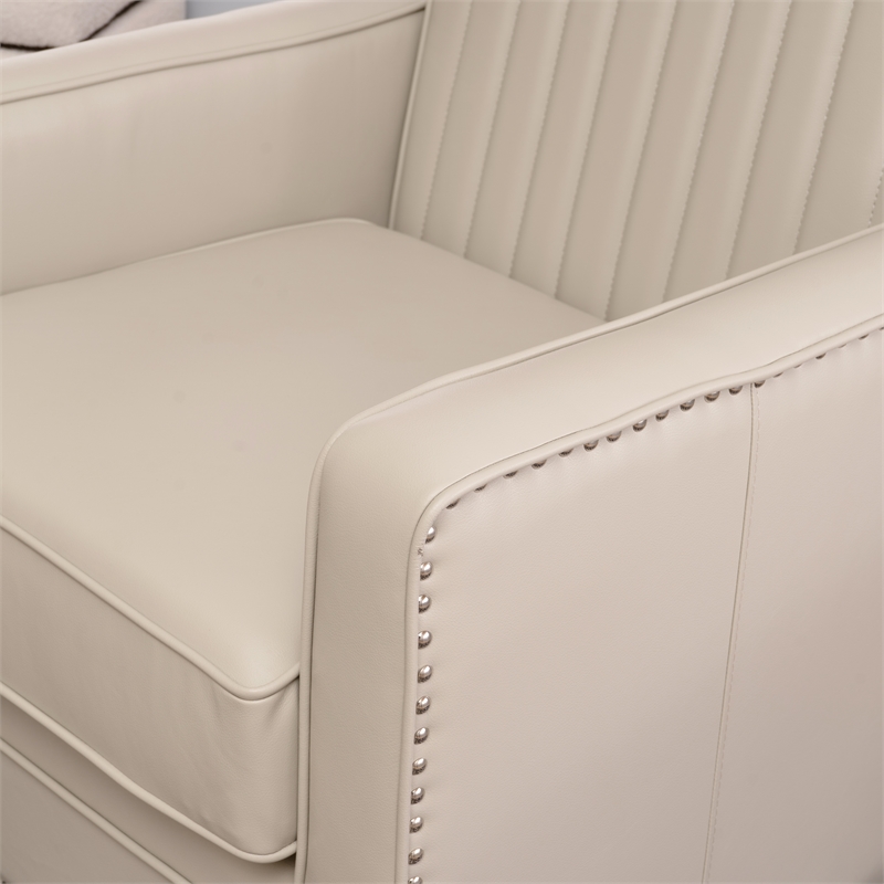 Corin Swivel Accent Chair in Cream Faux Leather Tufted Upholstery