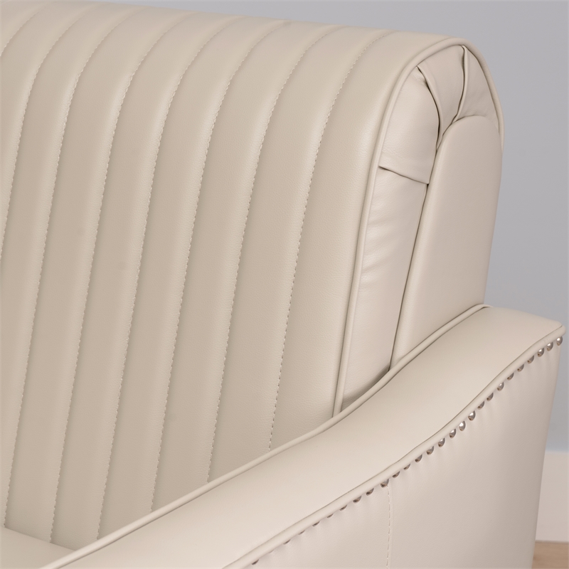 Corin Swivel Accent Chair in Cream Faux Leather Tufted Upholstery