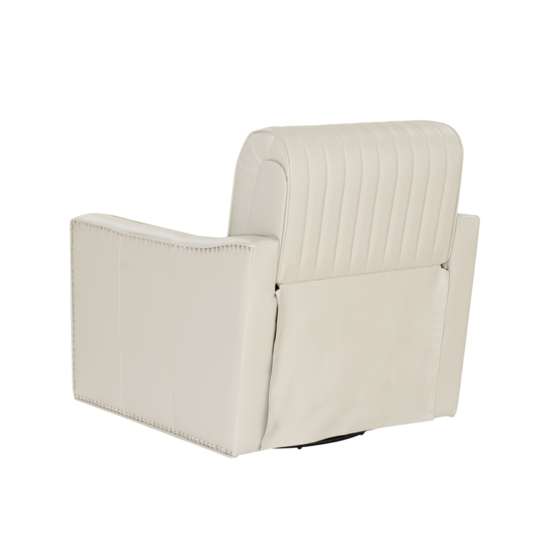 Corin Swivel Accent Chair in Cream Faux Leather Tufted Upholstery
