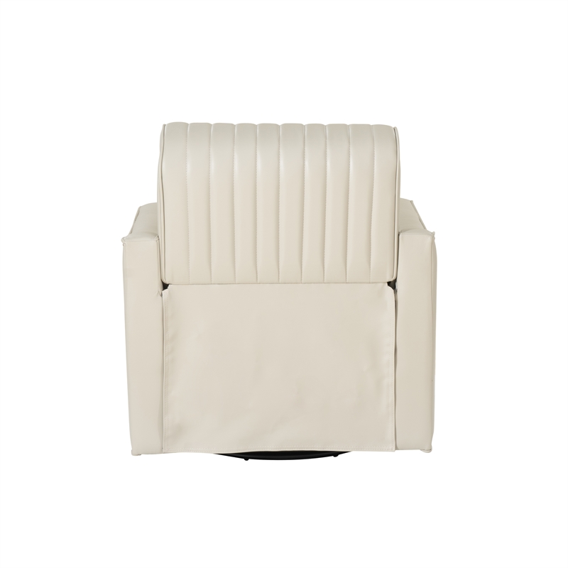 Corin Swivel Accent Chair in Cream Faux Leather Tufted Upholstery