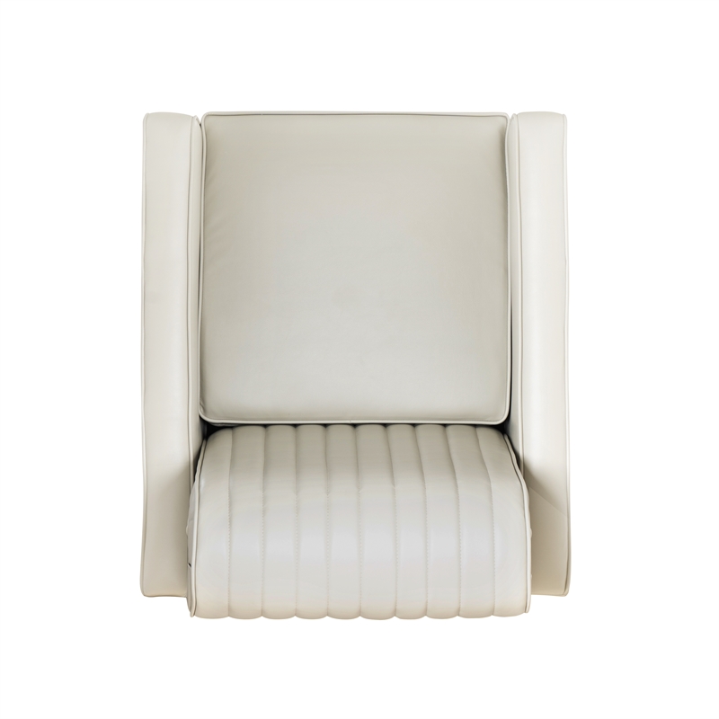 Corin Swivel Accent Chair in Cream Faux Leather Tufted Upholstery