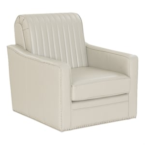 Corin Swivel Accent Chair in Cream Faux Leather Tufted Upholstery
